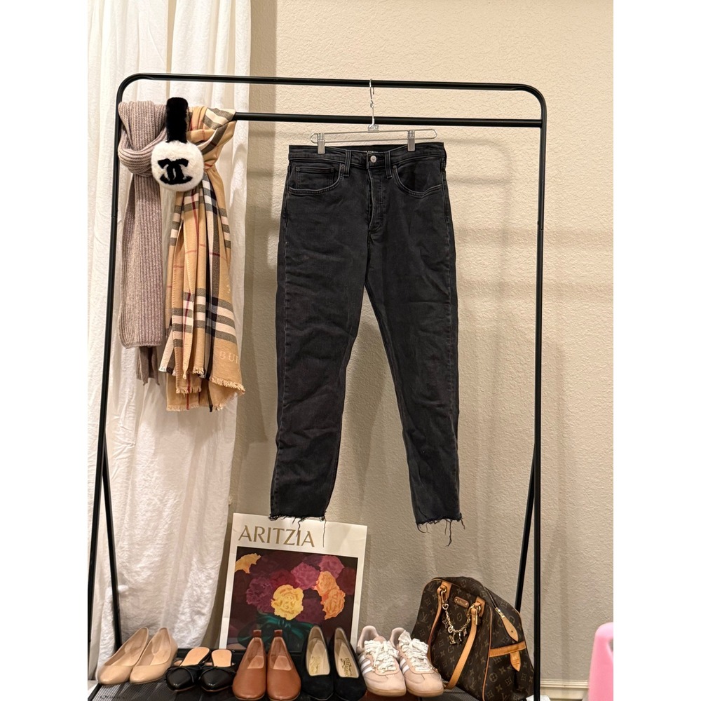 Denim Forum The Yoko High Rise Slim Jeans Faded Black Raw Hem Size 30